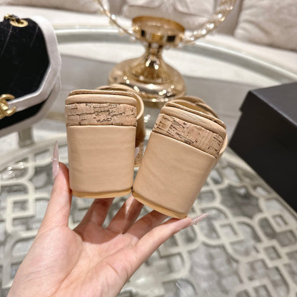 CC 26s Camellia Platform Slippers 65 Beige Lambskin 627049