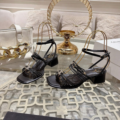 Celine Clémence Heeled Sandal 4cm Black Sheepskin 941494
