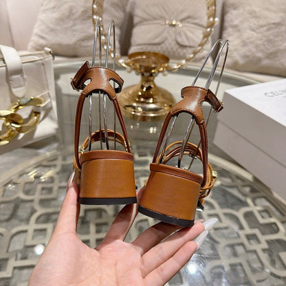 Celine Clémence Heeled Sandal 4cm Brown Sheepskin 941495
