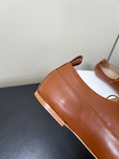 Celine 25 Lise Perforated Triomphe Richelieu Shoe Brown Lambskin 619646