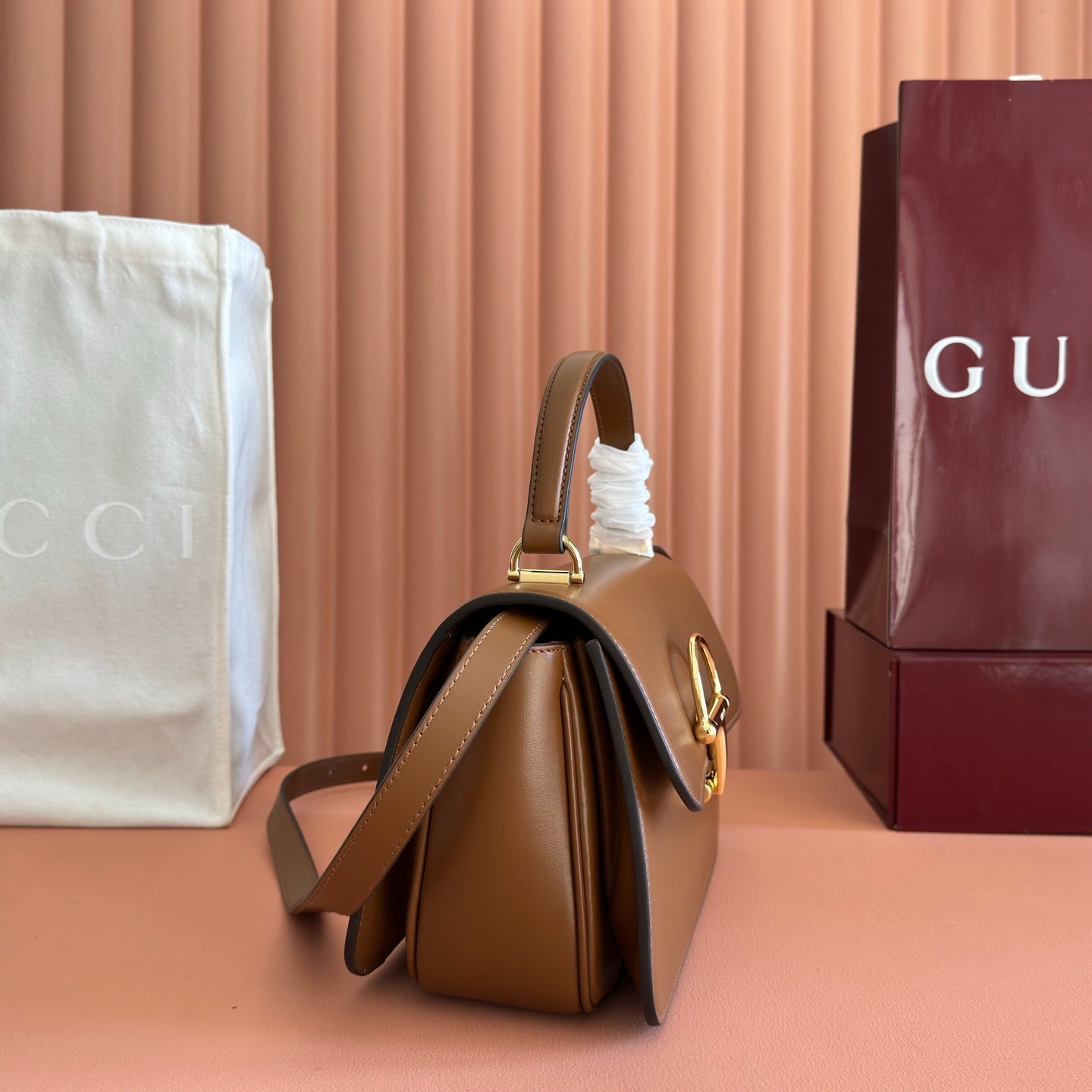 Gucci 2026 Siena Bag 25.5cm Brown Gold Leather 277149
