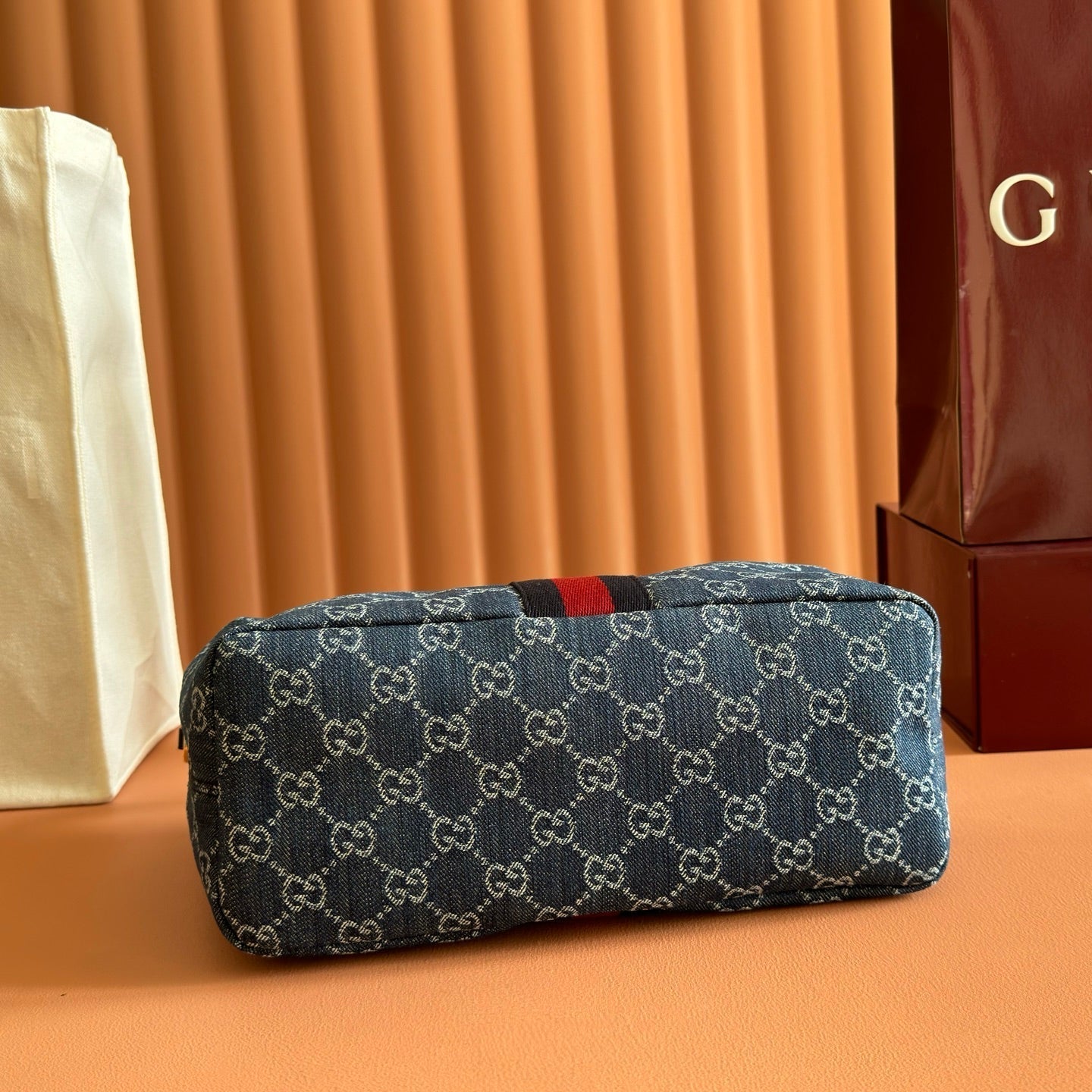 Gucci 2026 Vanity GG-Canvas Top Handle Bag 27.5cm Blue Denim Leather 277185