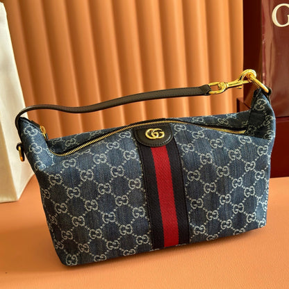 Gucci 2026 Vanity GG-Canvas Top Handle Bag 27.5cm Blue Denim Leather 277185