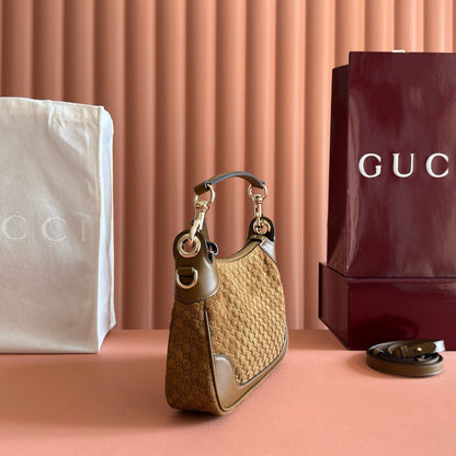 Gucci 2026 B Shoulder Bag 25cm Brown Gold Suede Leather
