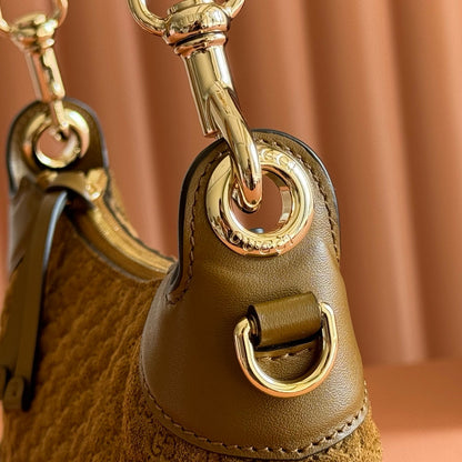 Gucci 2026 B Shoulder Bag 25cm Brown Gold Suede Leather
