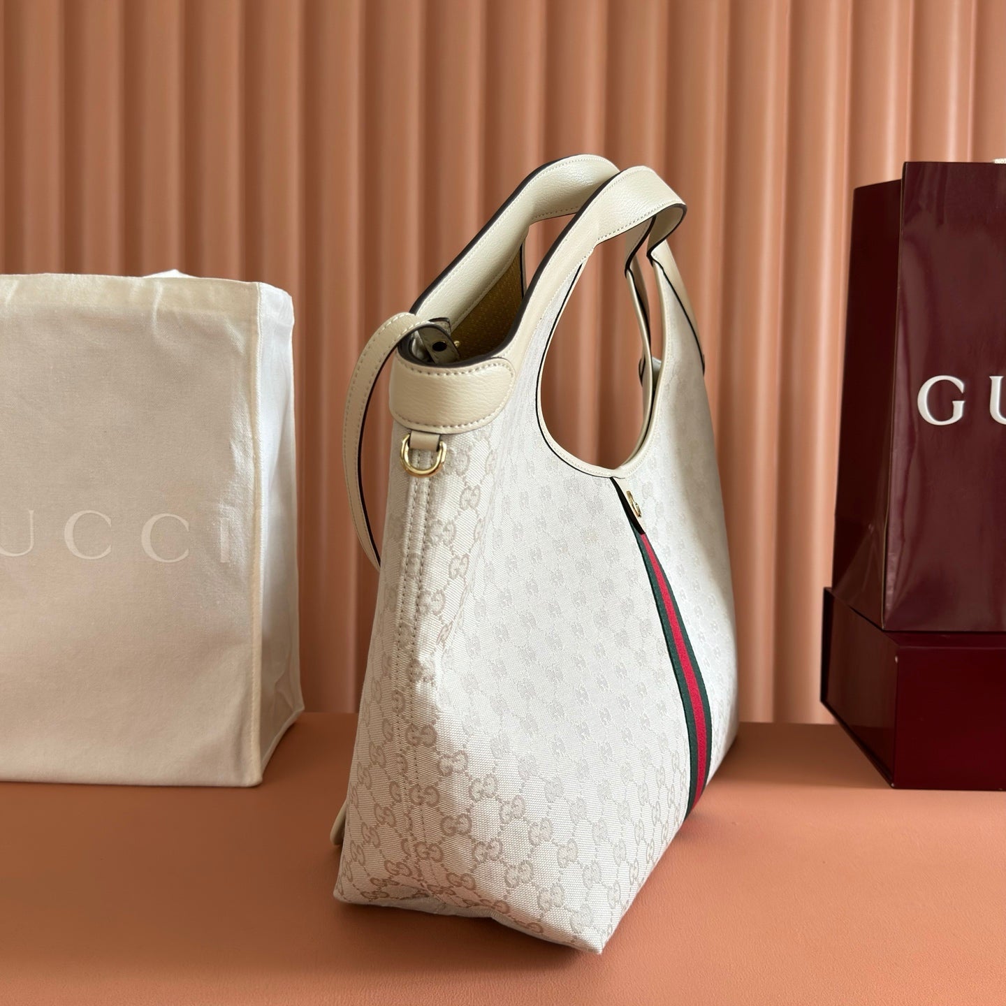 Gucci Giglio Large Tote Bag 60cm White Canvas Leather