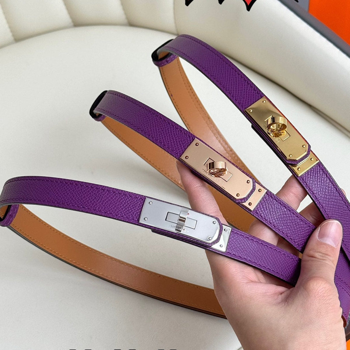 HM Kelly Belt 18mm Violet Epsom Leather