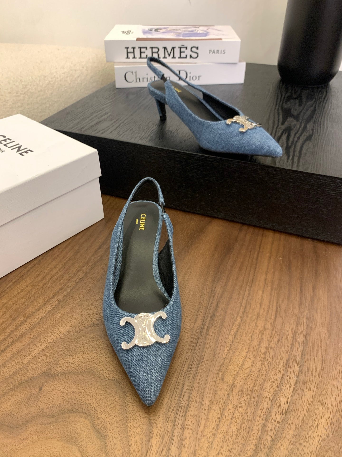 CL Alma Triomphe Slingback 50mm In Blue Denim 318794