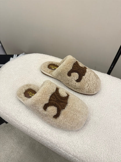 CL Elena Mule in Shearling 10mm Beige Brown Wool 435859