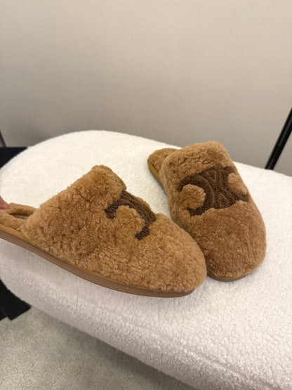 CL Elena Mule in Shearling 10mm Brown Wool 435861