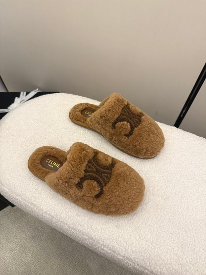 CL Elena Mule in Shearling 10mm Brown Wool 435861