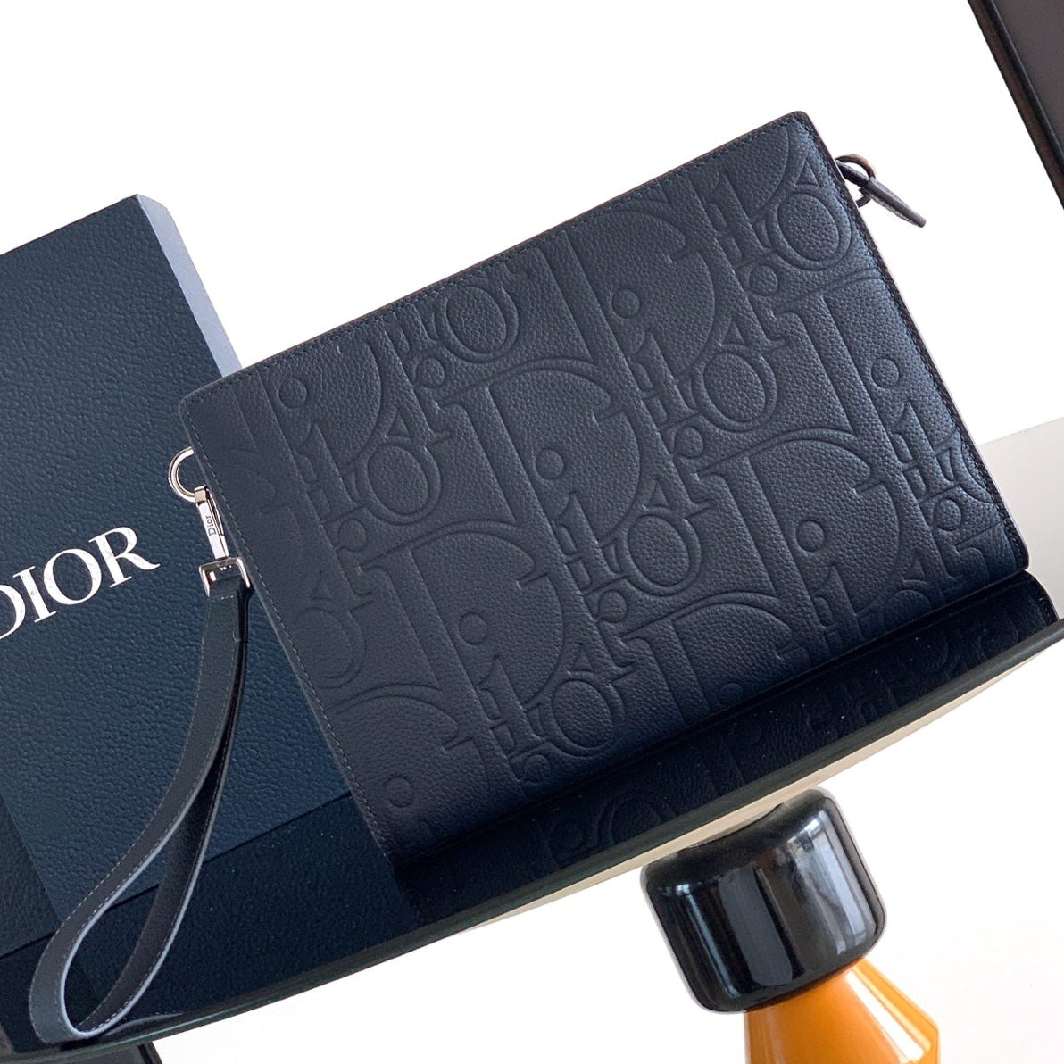 Dior 2026 A5 Triangle Pouch 27cm Navy Grained Calfskin 355418