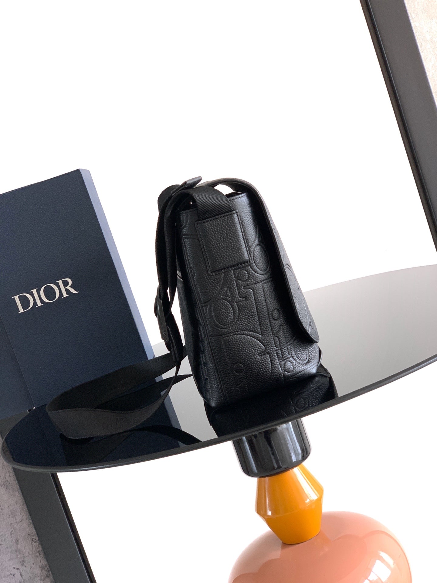 Dior 2026 Jett Flap Messenger Bag 25cm Black Grained Calfskin