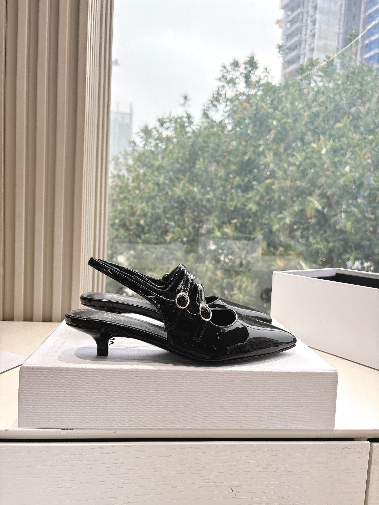 CELINE Slingback Black Patent Leather 285949