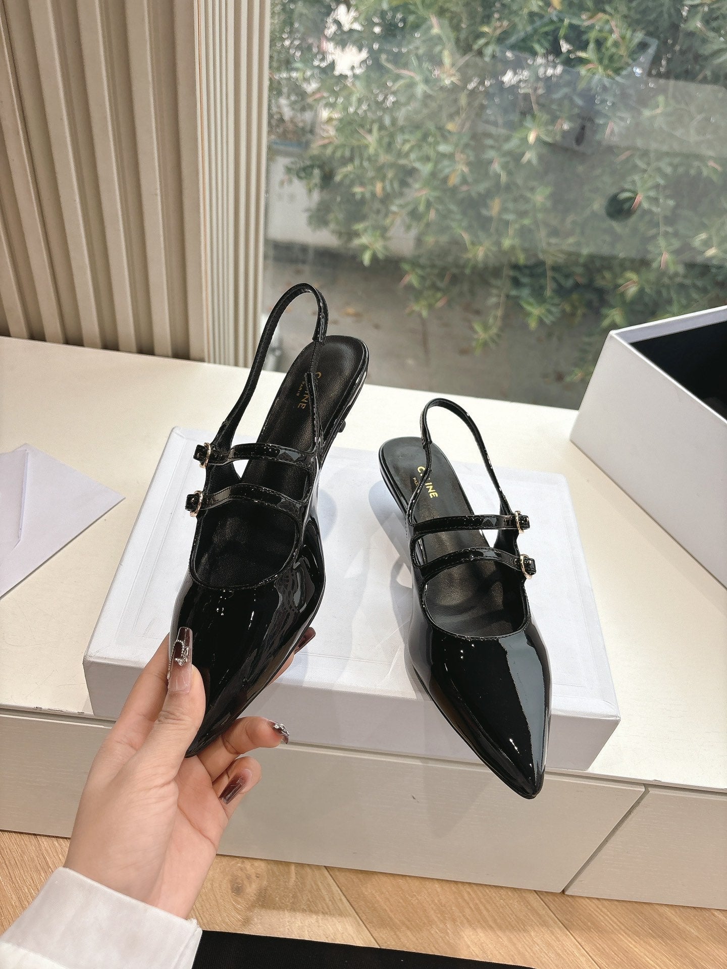 CELINE Slingback Black Patent Leather 285949