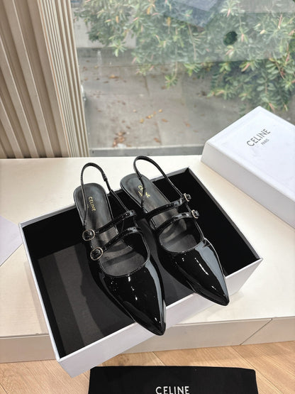 CELINE Slingback Black Snake Embossed Leather 285948