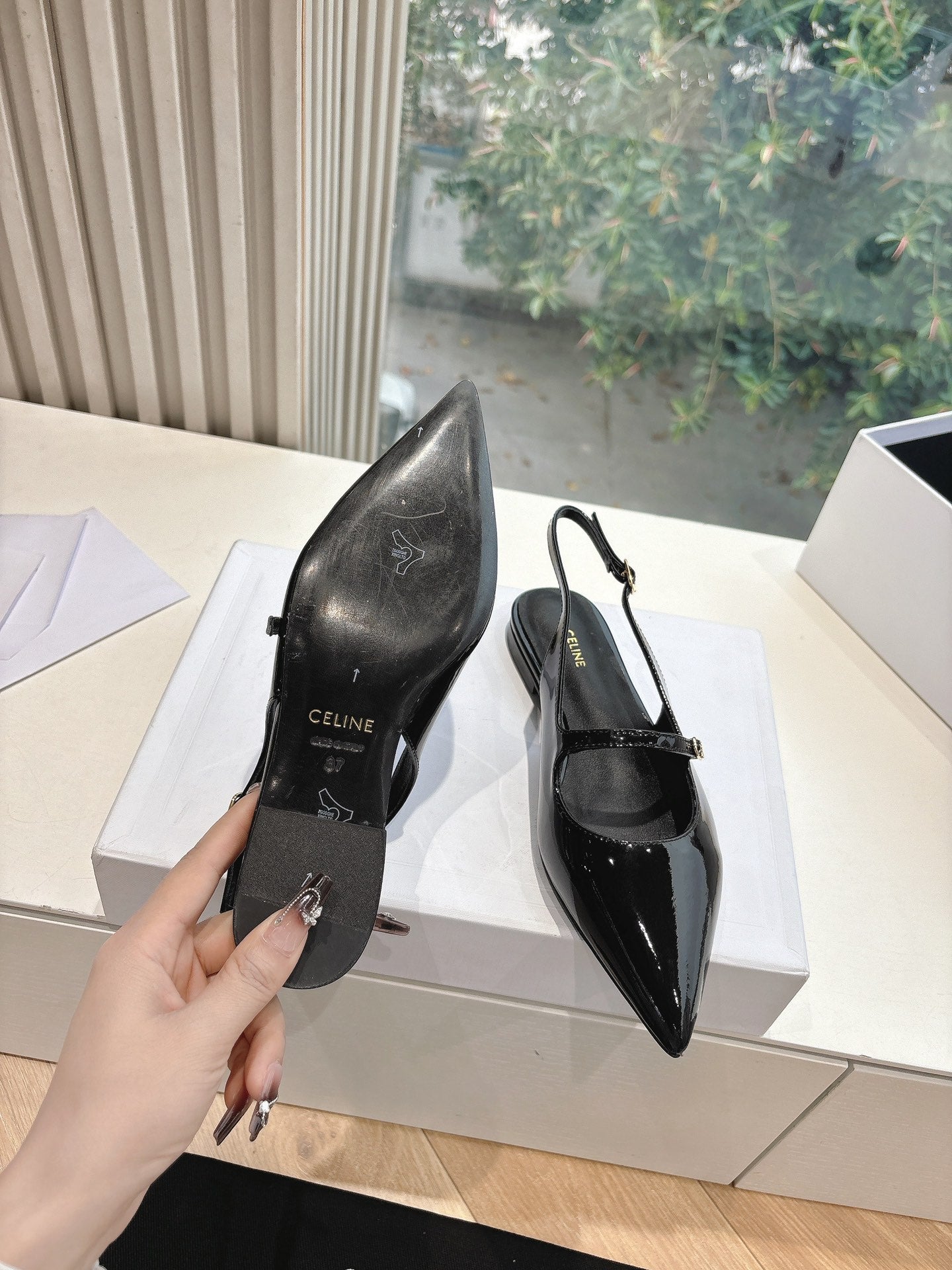CELINE Slingback Black Patent Leather 285952