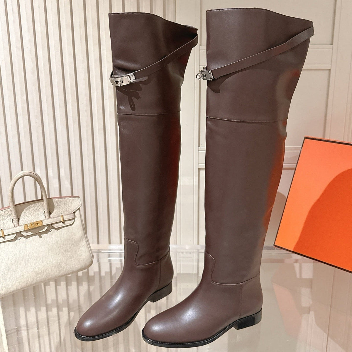 HM 26S Over the Knee Boots in Dark Brown Calfskin