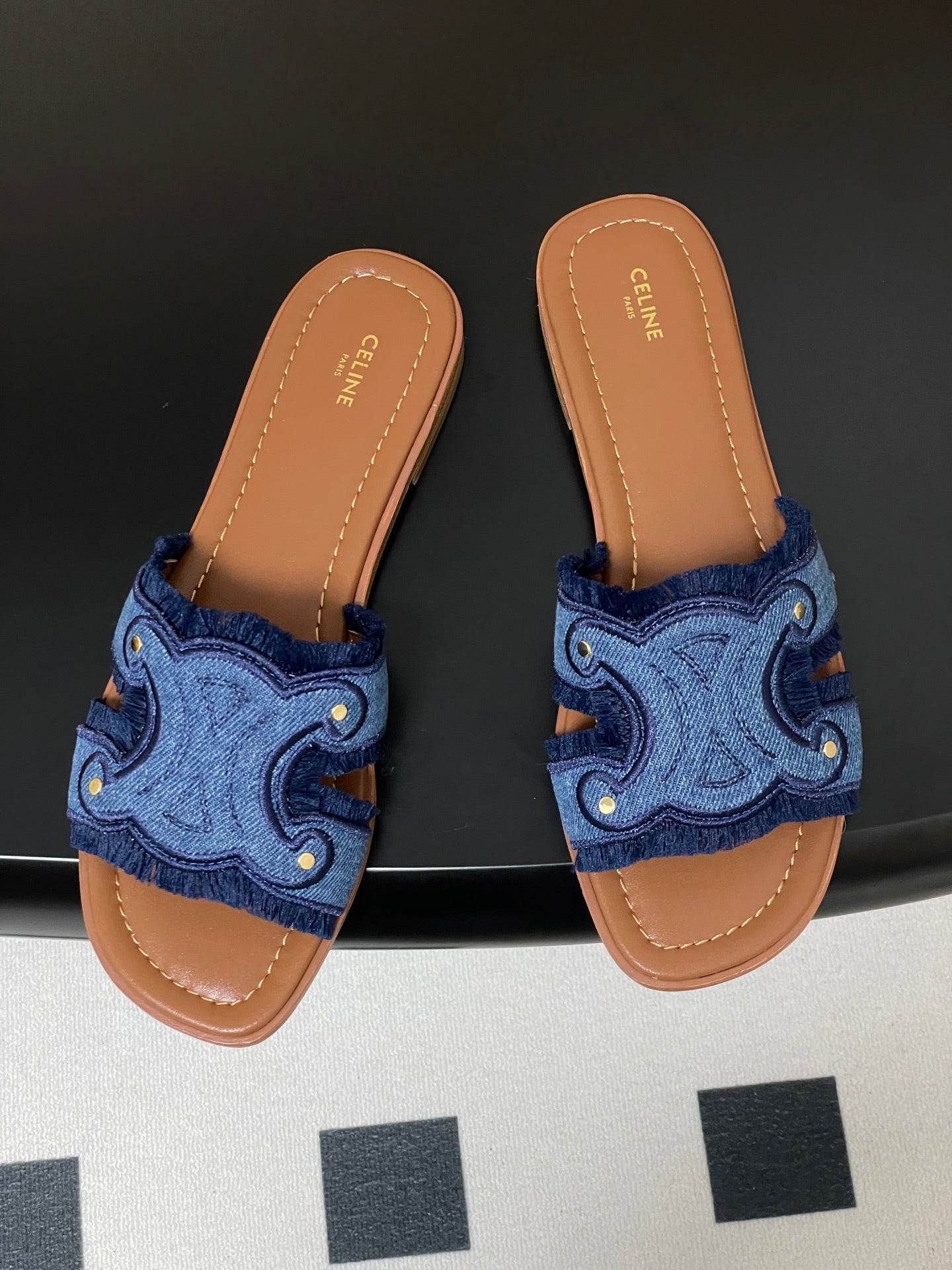 CL Marina Fringed Flat Mule In Blue Denim 319736
