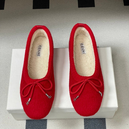Celine 26s Ballet Flats In Red Wool With Bow Style 3