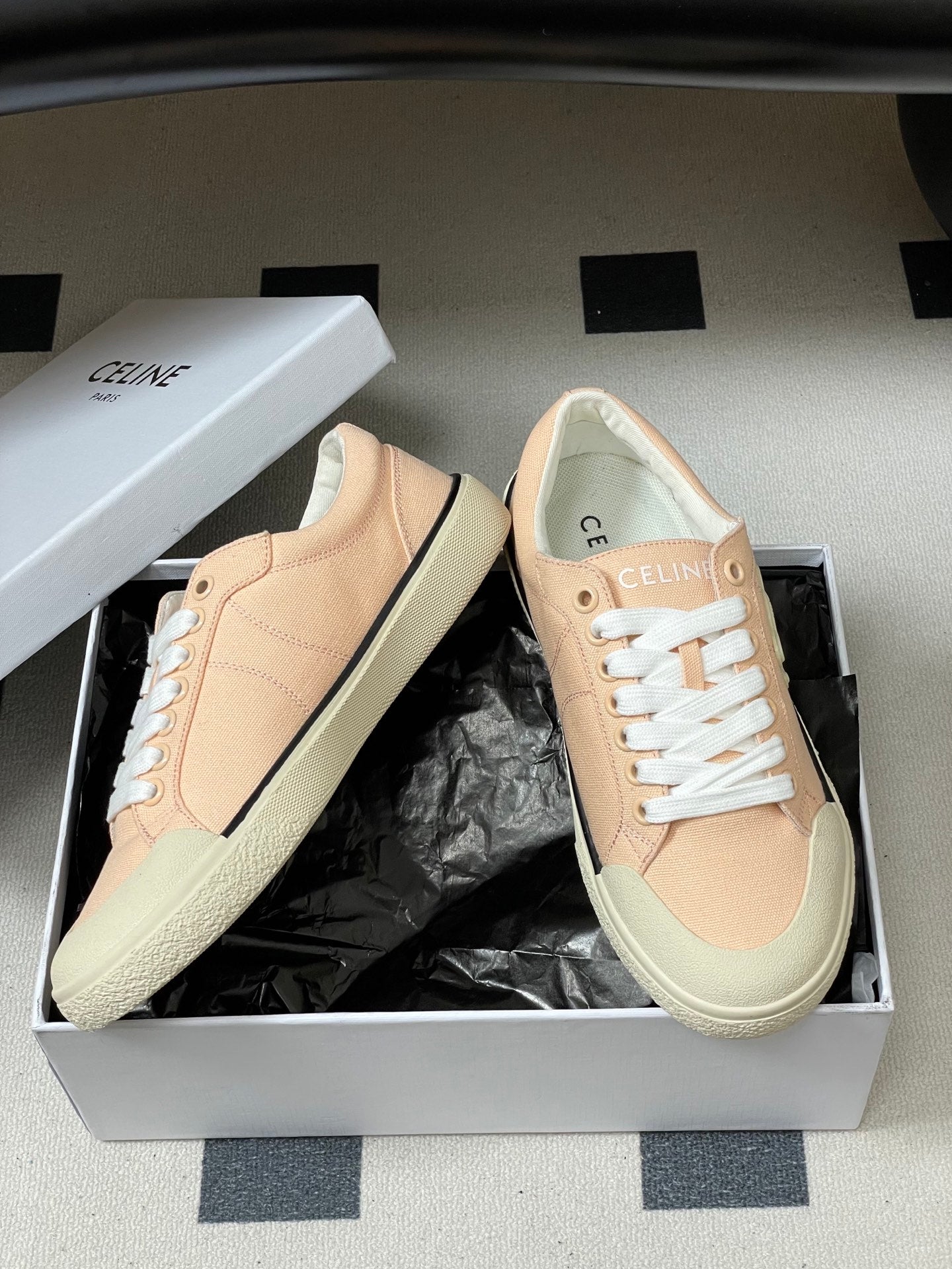 Celine Alan Sneakers Light Pink Ivory Canvas Rubber 701714
