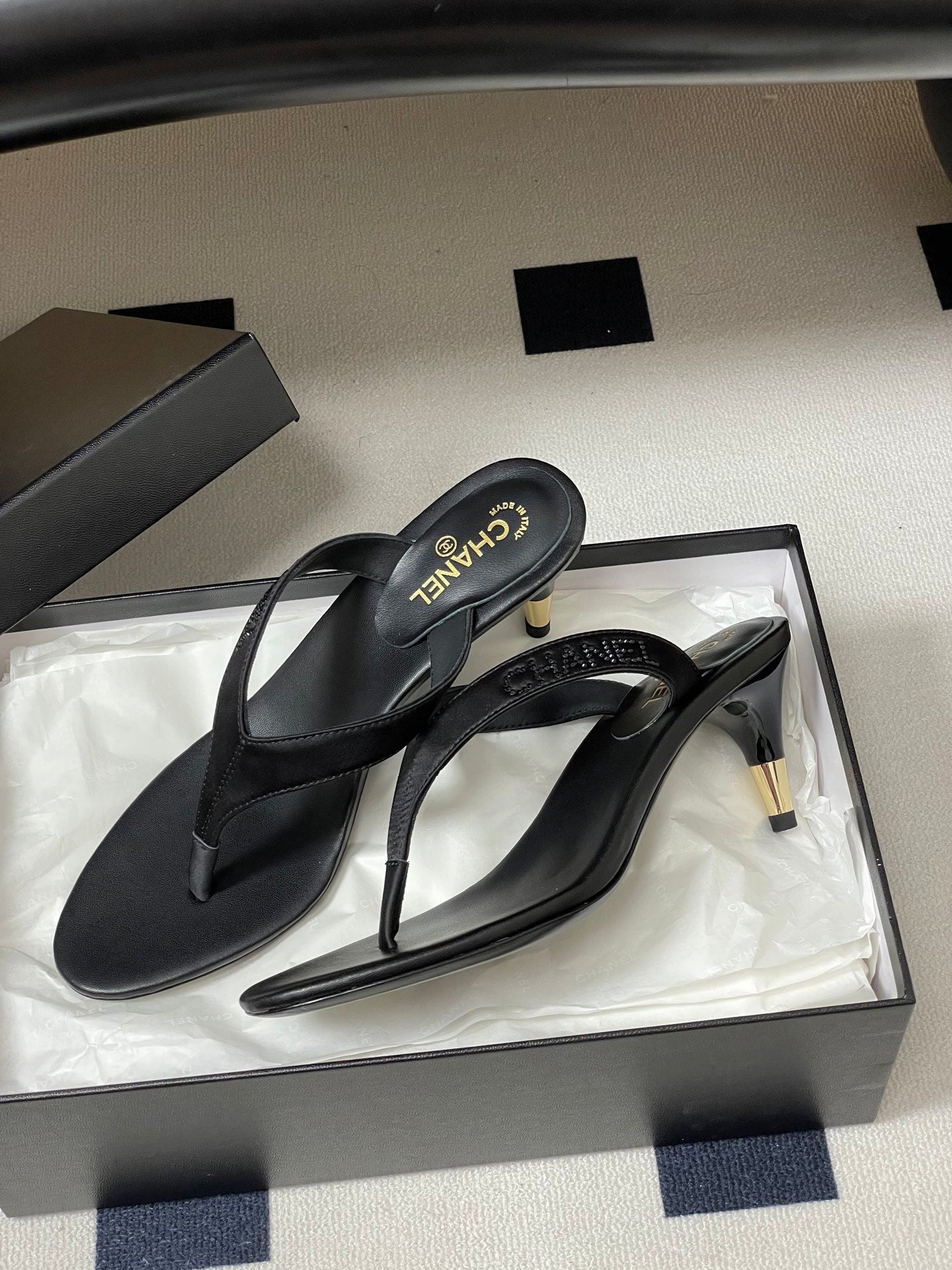 Chanel 2026 High-Heeled Flip-Flops Leather Sheepskin 834697