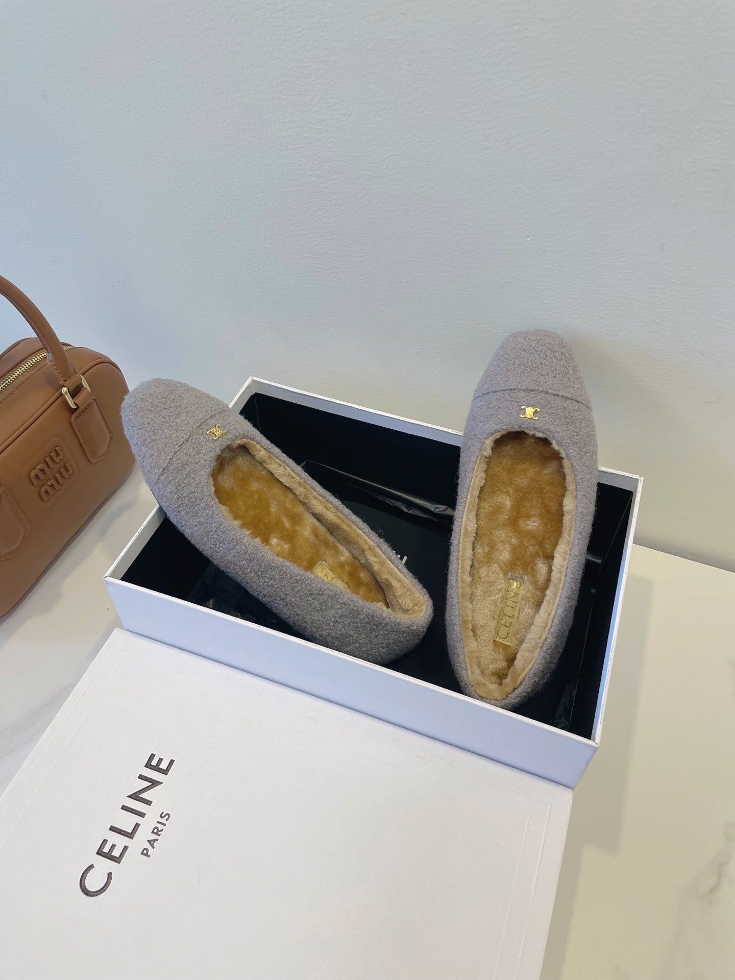 Celine 26s Flat Shoes In Lavender Grey Wool