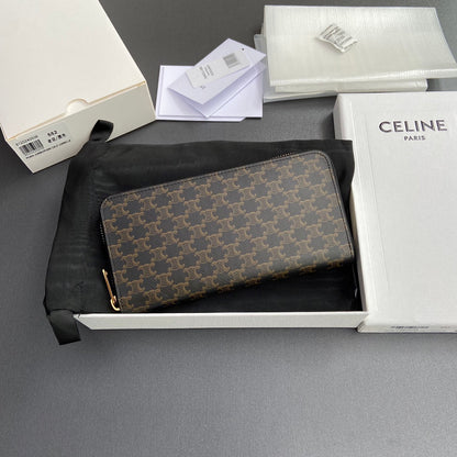 TRIOMPHE Large Zipped Wallet Black Canvas & Cowhide