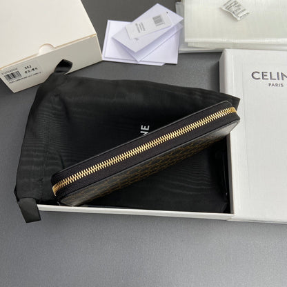 TRIOMPHE Large Zipped Wallet Black Canvas & Cowhide