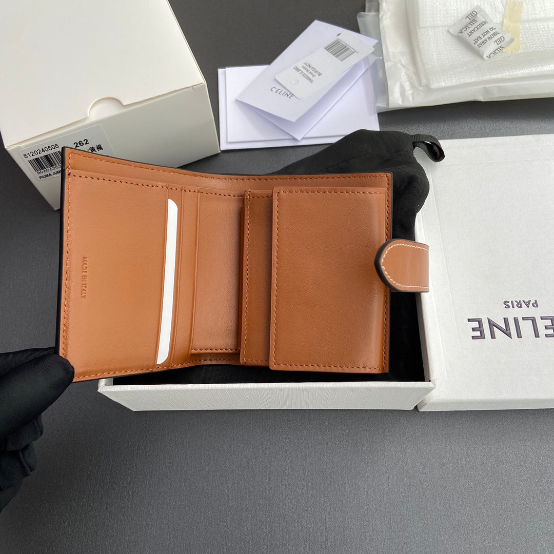 TRIOMPHE Celine Small Strap Wallet Tan Canvas&Cowhile