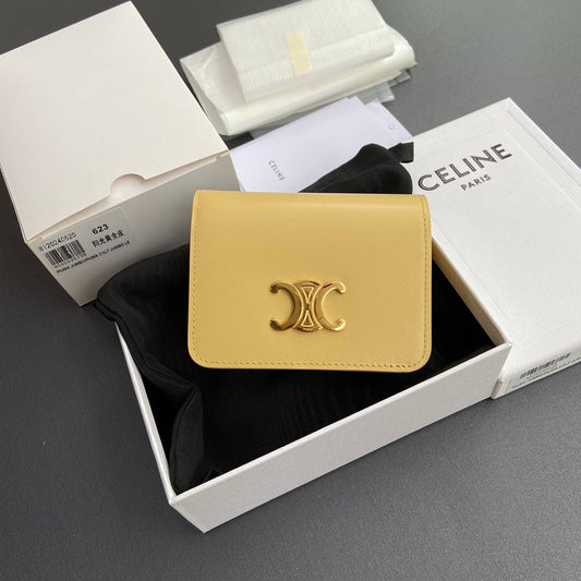 TRIOMPHE 622 Compact Wallet Yellow Leather