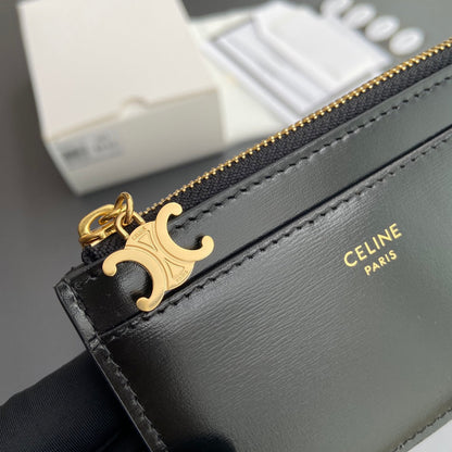 TRIOMPHE Zipped Card Holder Charms Black Leather