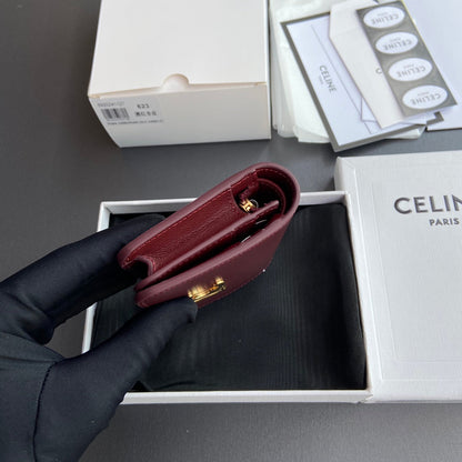 TRIOMPHE 622 Compact Wallet Burgundy Leather
