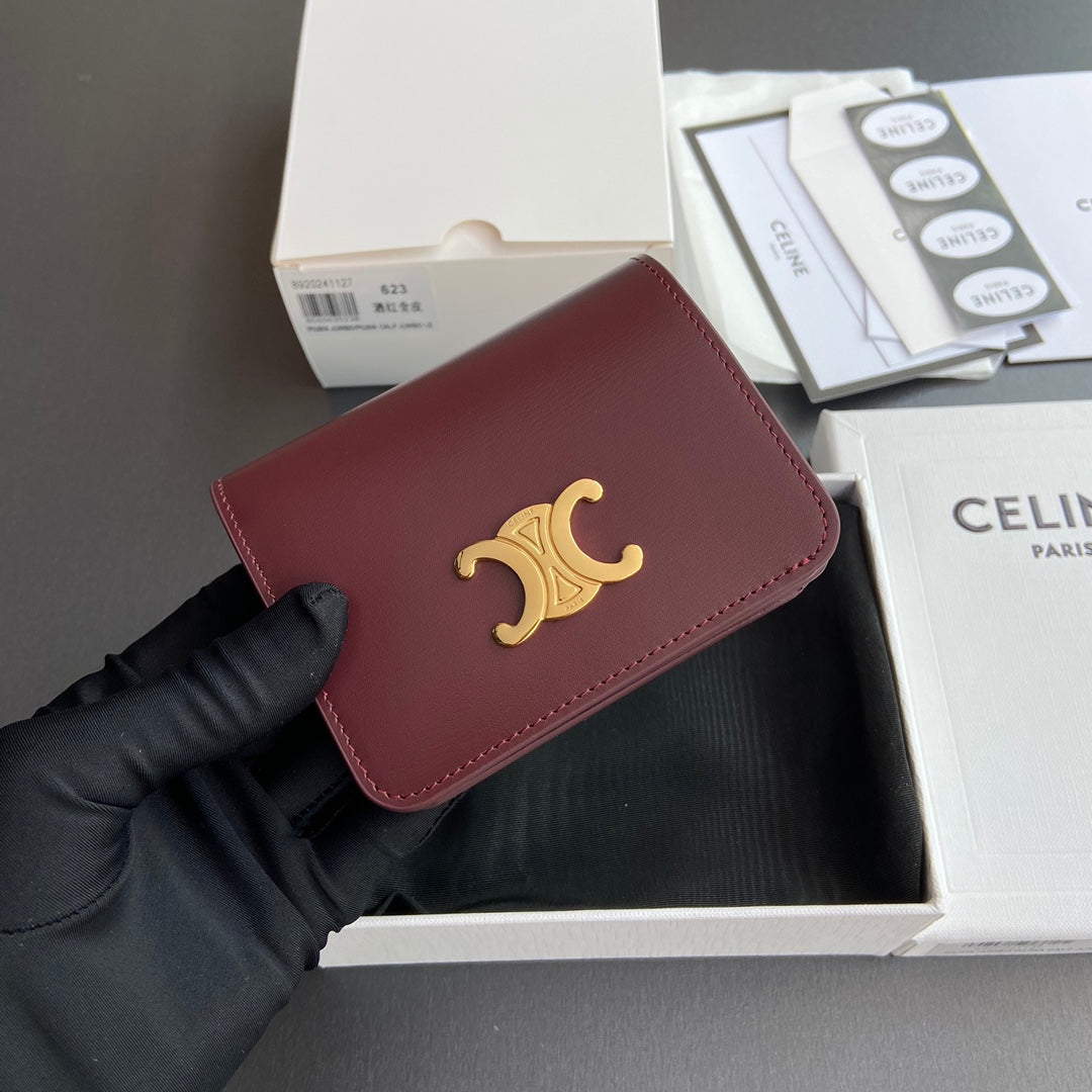 TRIOMPHE 622 Compact Wallet Burgundy Leather