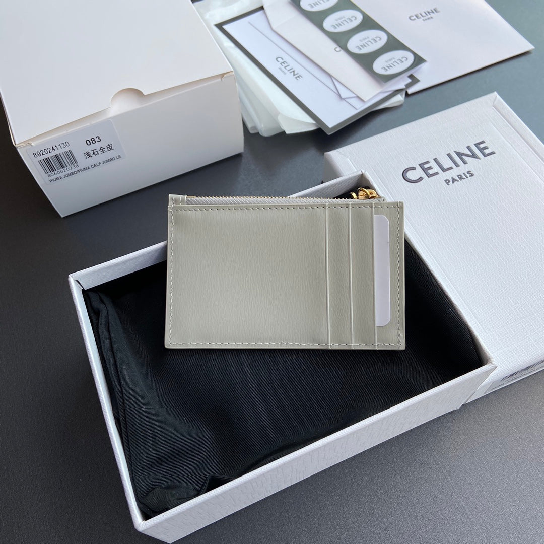 TRIOMPHE Zipped Card Holder Charms Beige Grained Cowhide