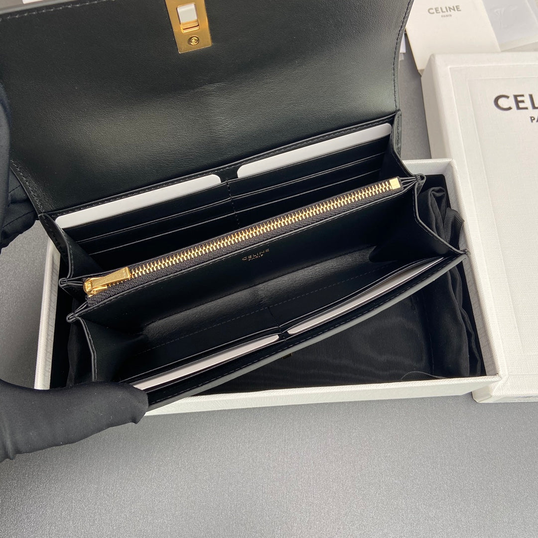 TRIOMPHE Large Wallet 16 Black Satinated Cowhide