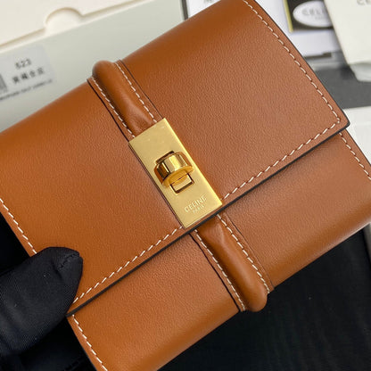 TRIOMPHE 16 Small Trifold Wallet Tan Cowhide Leather