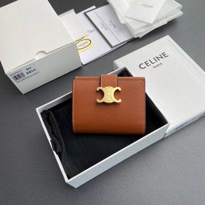 TRIOMPHE Fine Strap Wallet Nino Brown Grain Cowhide GHW