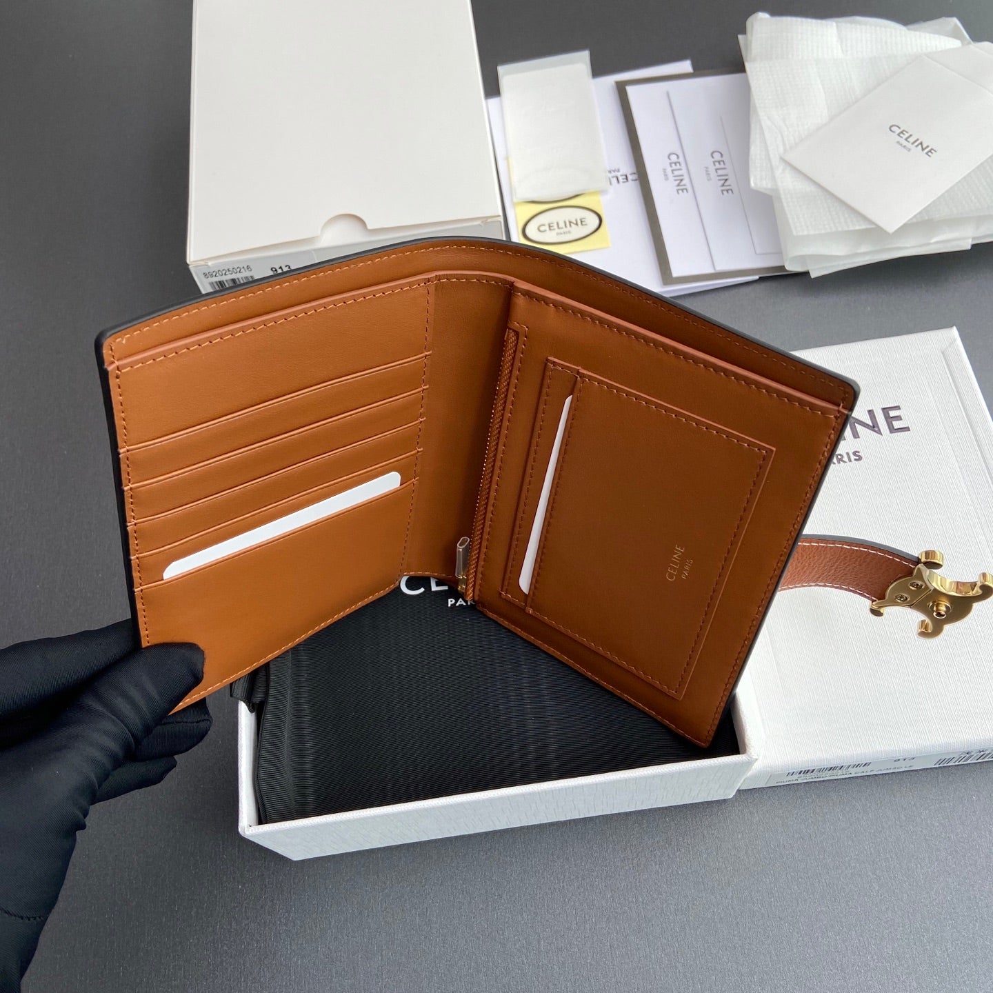 TRIOMPHE Medium Strap Wallet Tan Grain Cowhide GHW