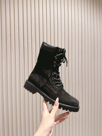 CELINE Kurt Lace-Up Mid Boot Black Nubuck Calfskin 452785