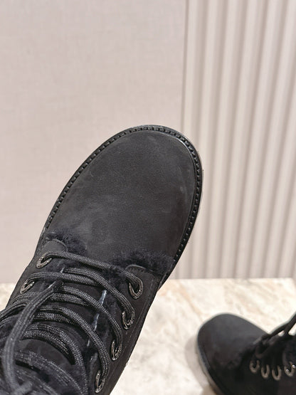 CELINE Kurt Lace-Up Mid Boot Black Nubuck Calfskin And Shearling 452787