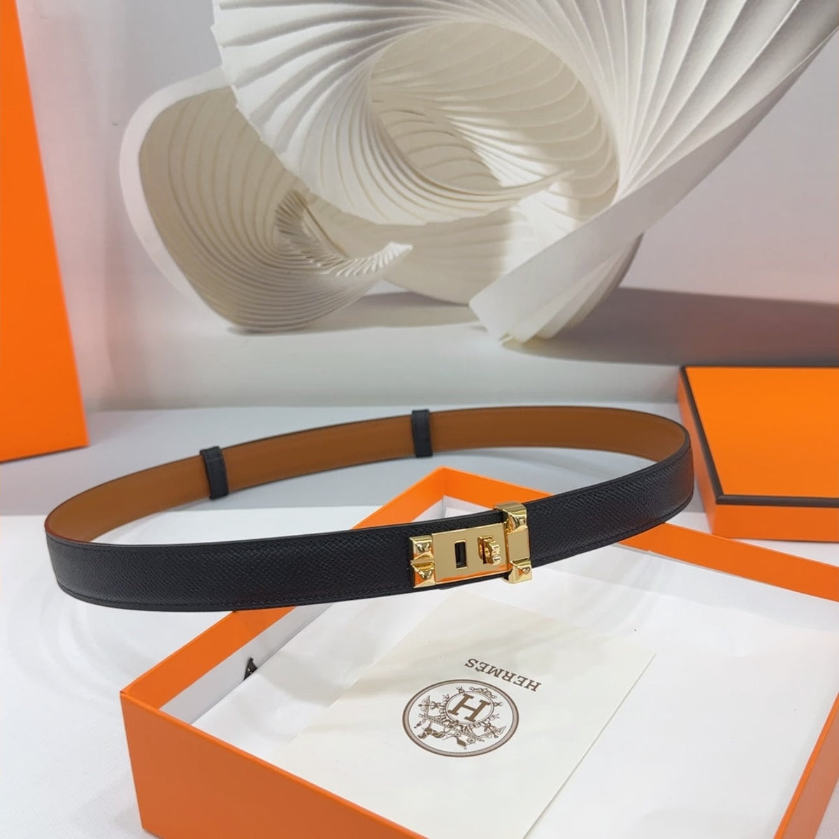 Collier De Chien Belt 30mm Black Epsom Gold Buckle
