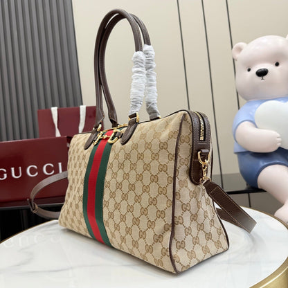 Gucci 2026 Borsetto Boston Bag Beige Brown Canvas Leather