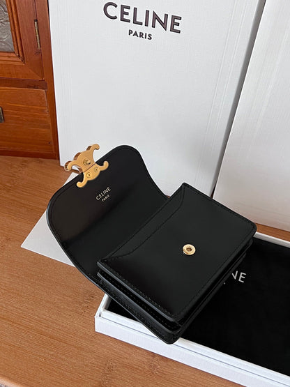 TRIOMPHE Business Card Holder Black Cowhide GHW