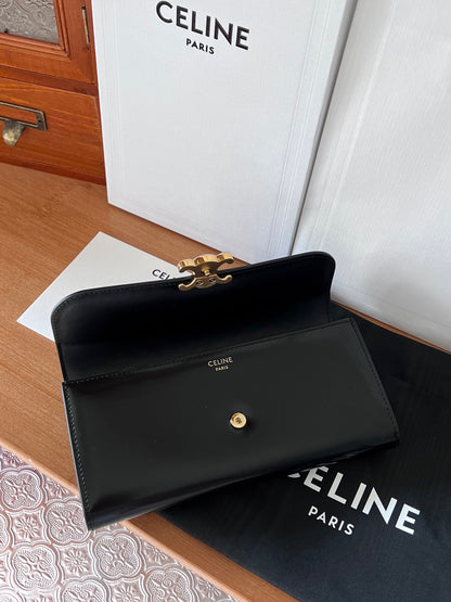 TRIOMPHE Flap Wallet Card Holder 19cm Black Shiny Cafskin