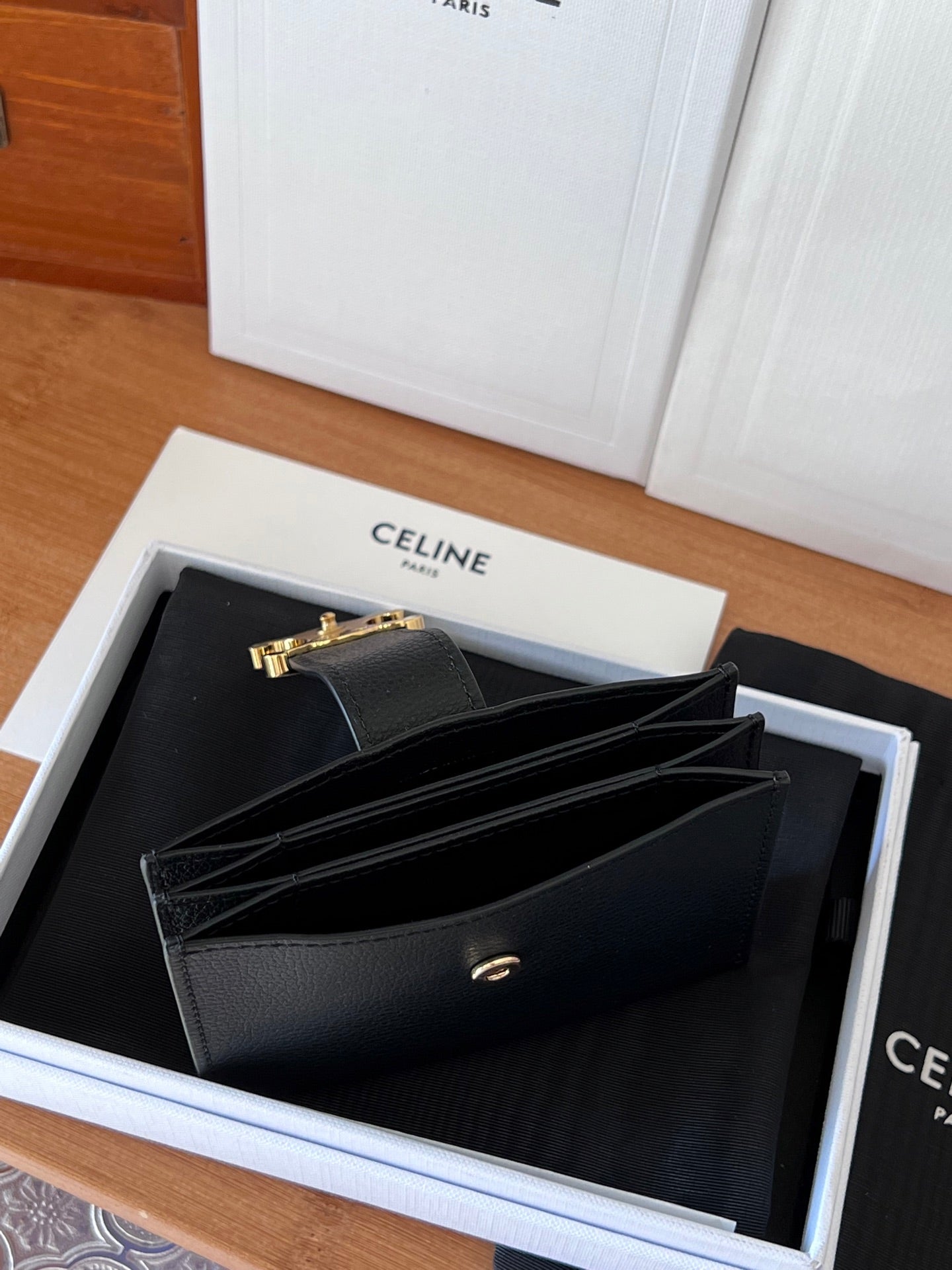 ACCORDEON 10N843 Card Holder Black Grain Cowhide GHW
