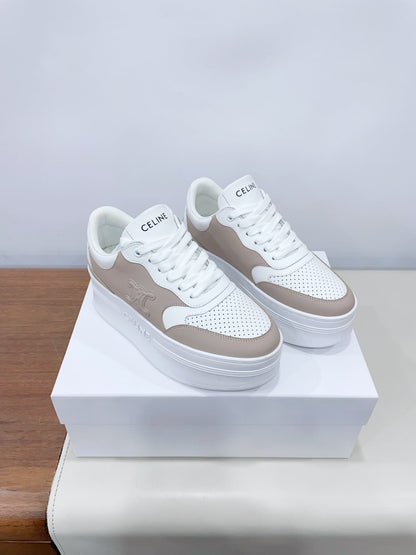 CELINE 25C Block Sneaker White mix Khaki Brown Calfskin 231996