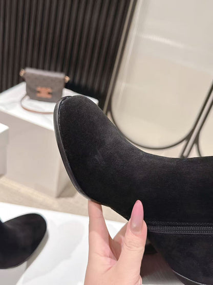 Celine Garance Triomphe Strap Boot 60mm Black Suede