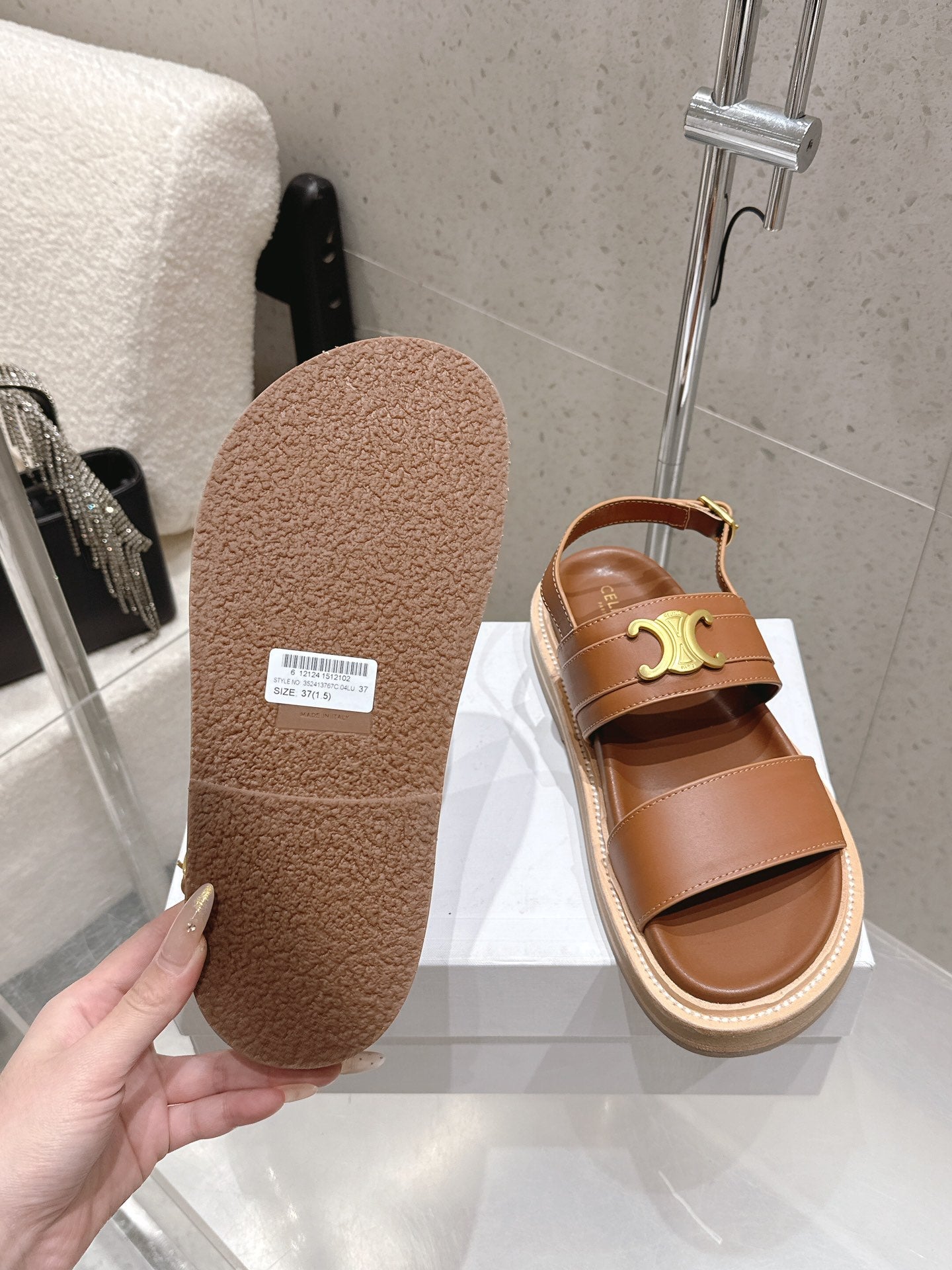 Celine Triomphe Sandals Brown Calfskin 610938