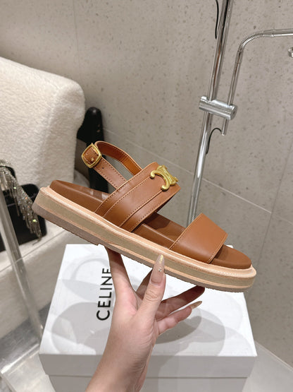 Celine Triomphe Sandals Brown Calfskin 610938